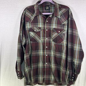Saddle King Western Shirt Mens 2XL Snap Front Red Plaid Pearl Snap Vintage USA